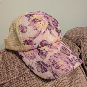 NWOT Floral Purple and Yellow Lace Women's Snapback Cap